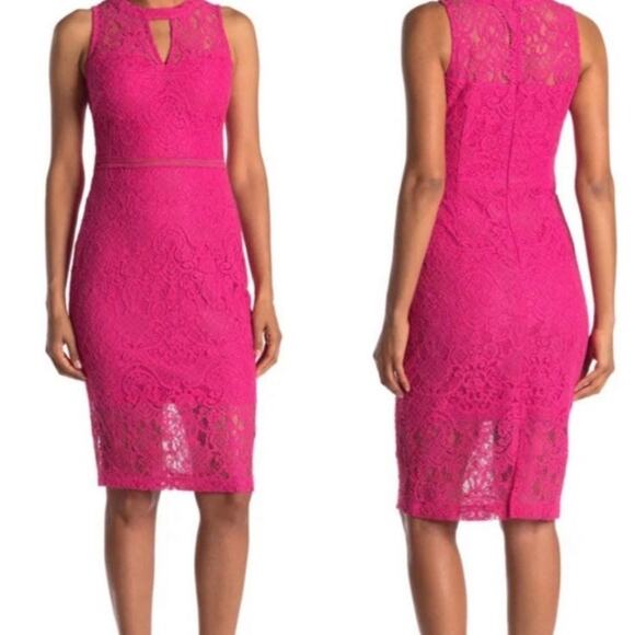 Guess Midi Dress Lace Bodycon Hot pink SZ 2 Glamour Party Aesthetic core - Picture 1 of 5